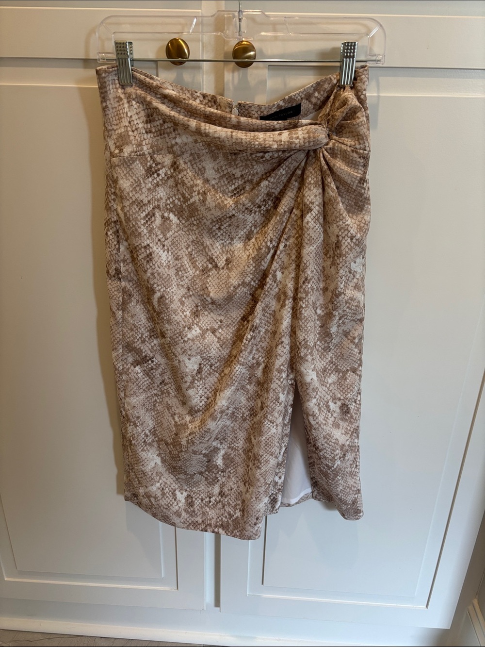 NWT Ann Taylor Neutral Snake-Print Midi Skirt with Twist Detail SZ 4